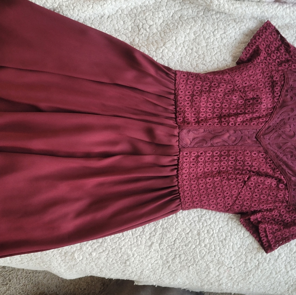Dark red with lace top dress